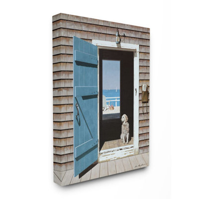 Chien entre deux portes, scène côtière apaisante par Zhen-Huan Lu - impression d'art graphique