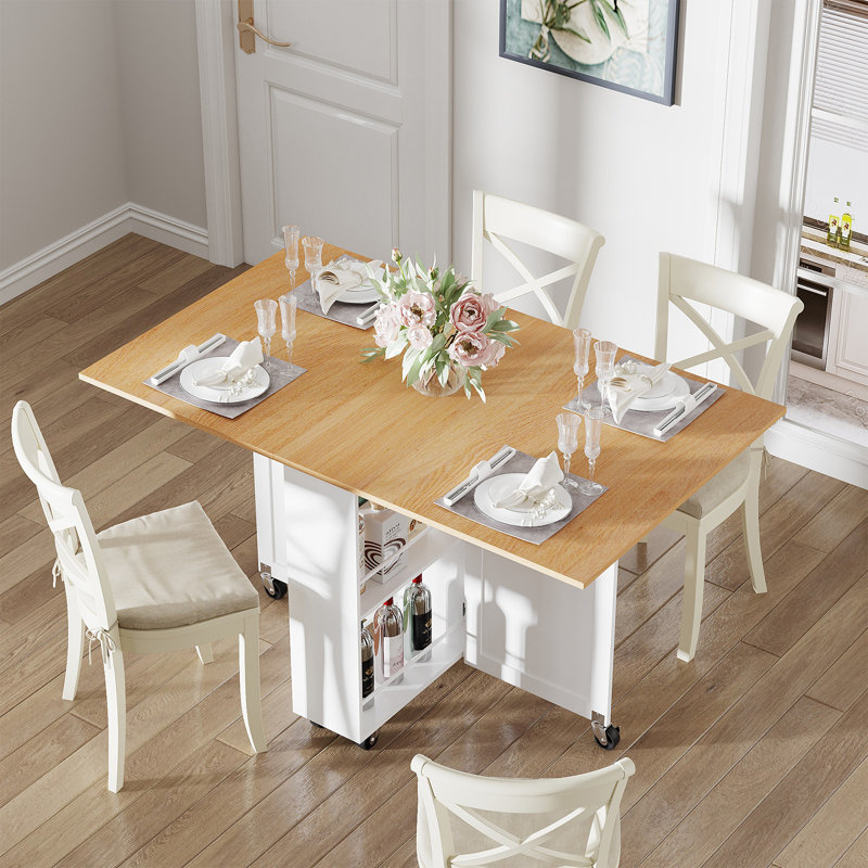 Extendable Dining Table, Light Yellow Wood/White