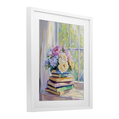 «Pastel Floral Book Stack», reproduction encadrée sous verre, design par Arlington Prints