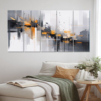 Orange Grey Symmetrical Sripes I - Cubism Canvas Print - 5 Equal Panels