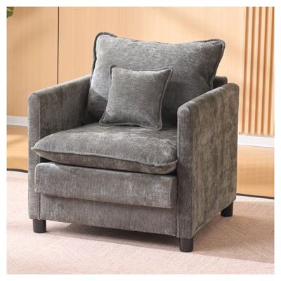 Modern Fabric Armchair with Padded Backrest in Antique Dark Grey