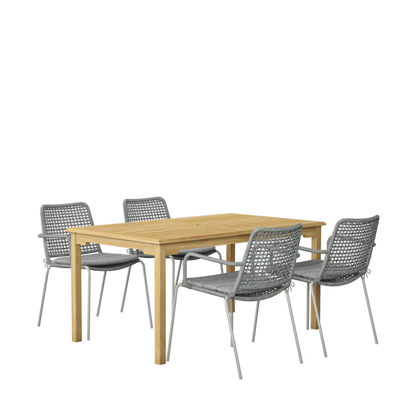 Anautica 4 - Person Solid Wood Patio Dining Set Rectangular Table