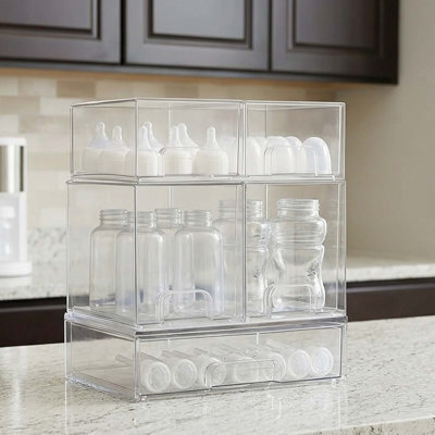 5 Pack Clear Acrylic Stackable Drawers For Bottles, Countertop, Vanity, Bathroom, Cabinet Organizer