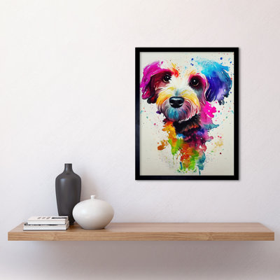 Ink Splatter Cockapoo Dog Watercolour 1 Piece Single Picture Frame Wall Art