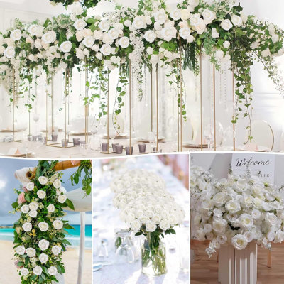 60 Pcs Artificial Roses Bulk Velvet Silk White Roses White Roses for Wedding Centerpieces