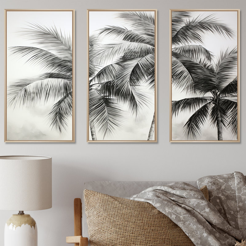 Palmier, désert, oasis II - ensemble de palmiers et palmiers, Cadre naturel flottant, H 32 po x l 48 po x P 1 po