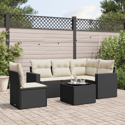 Ensemble de canapé de jardin Vidaxl noir avec coussins blanc crème