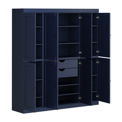 100% Solid Wood 65" Pantry Cabinet with Shaker Doors, 2-Drawers and Adjustable Shelves