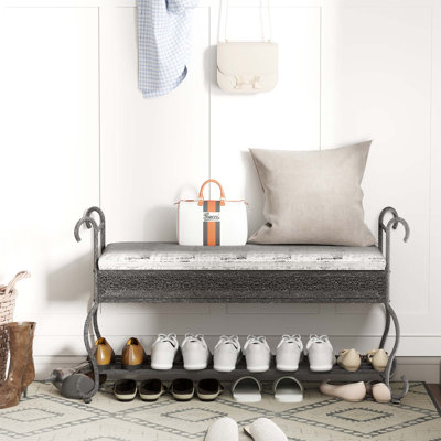 Banc rembourré de rangement pour chaussures pour hall d'entrée, design industriel pour petits espaces, sièges confortables avec rangement