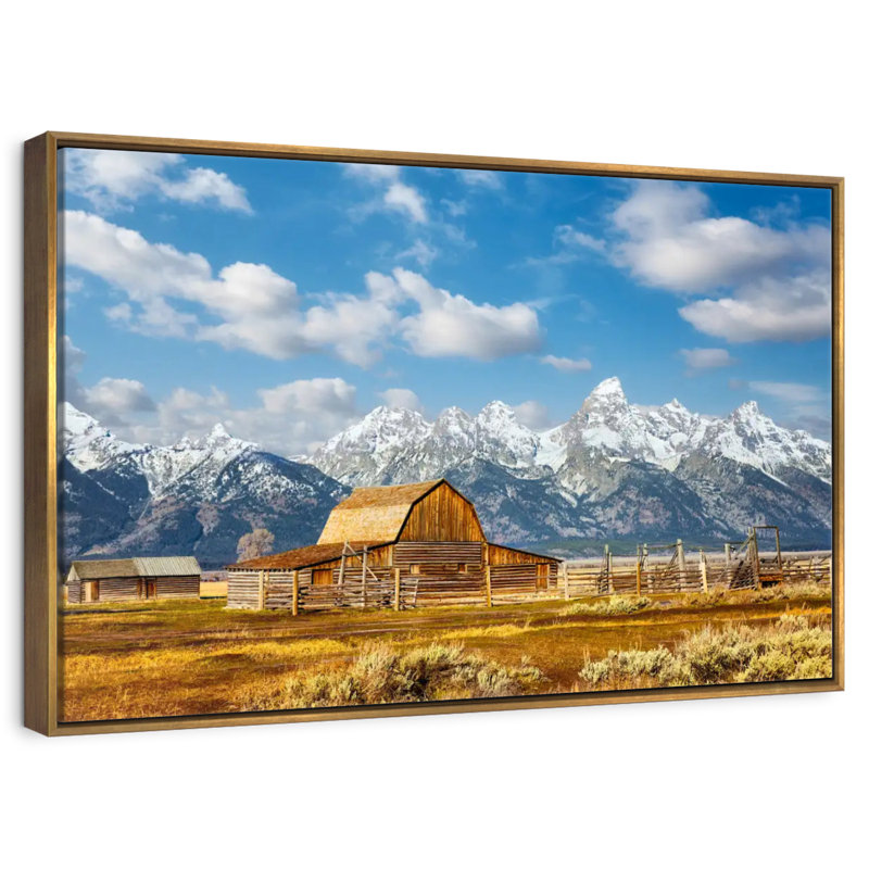 Teton Range Moulton Barn, 46 po x 31 po, Cadre flottant doré