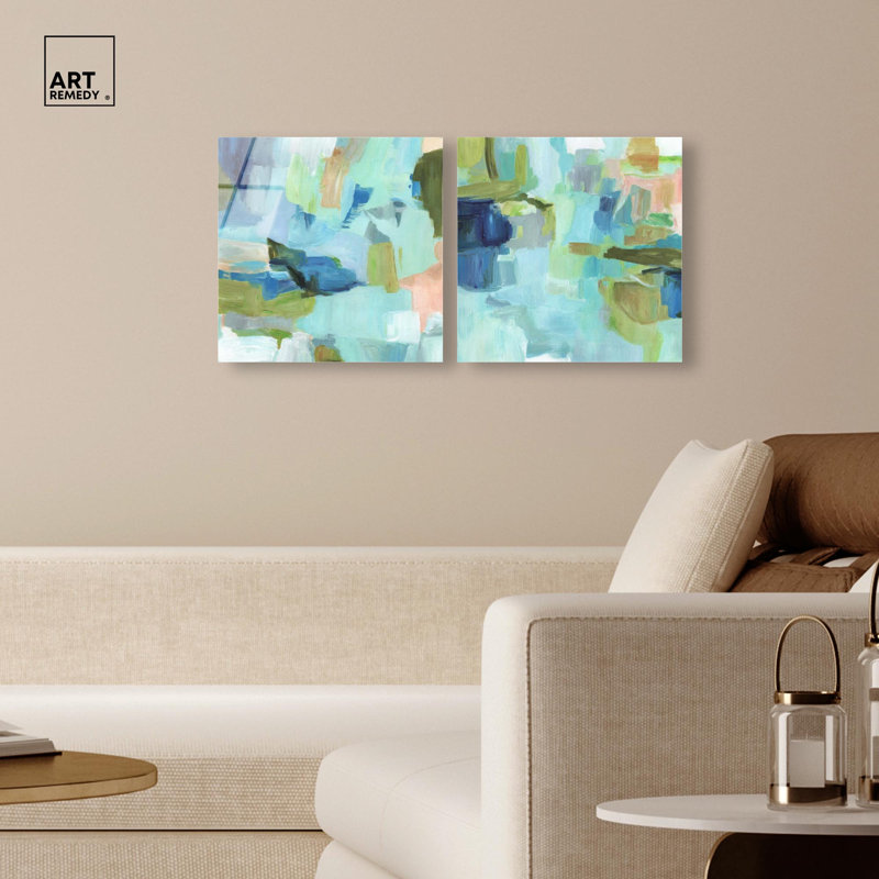 Ensemble d'art abstrait moderne « Sky Within Serenity » sur toile acrylique par Art Remedy, prêt à  accrocher, 12 x 12