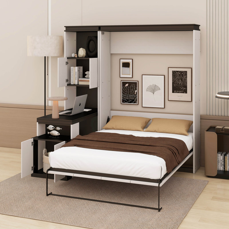 Commode murale double avec bureau et tablettes de rangement
