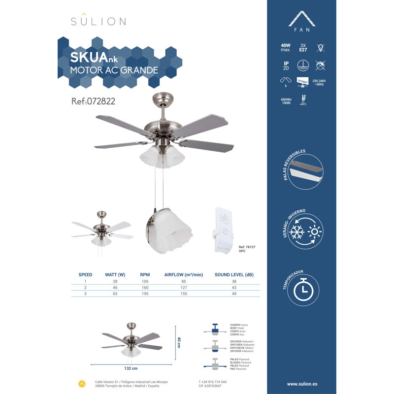 132cm Ceiling Fan with Light Kit, Nickel