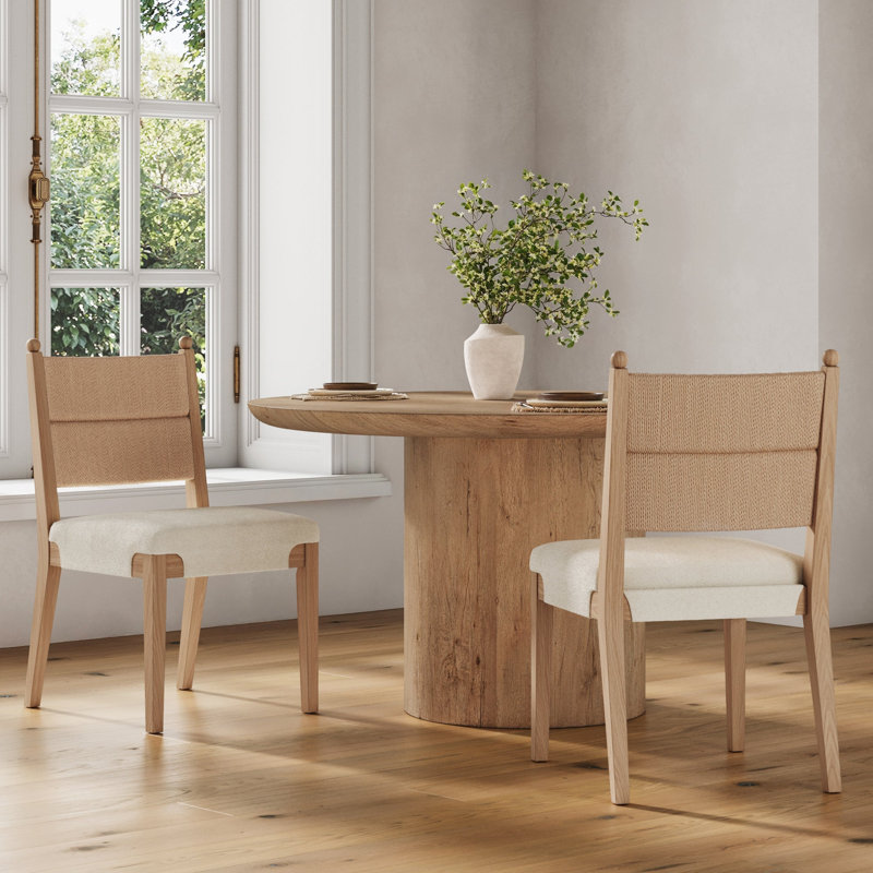 Ensemble de 2 chaises de salle à manger en bois massif avec dossier en ruppie maritime Cove, 2, Marron clair