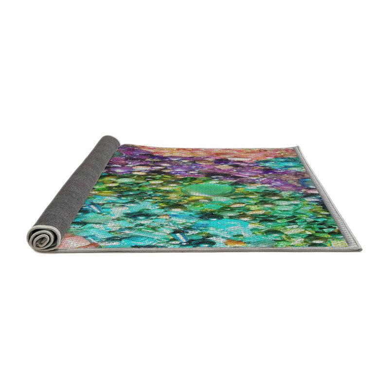 Tapis vert/rose tissé à la machine, Rond 6 pi