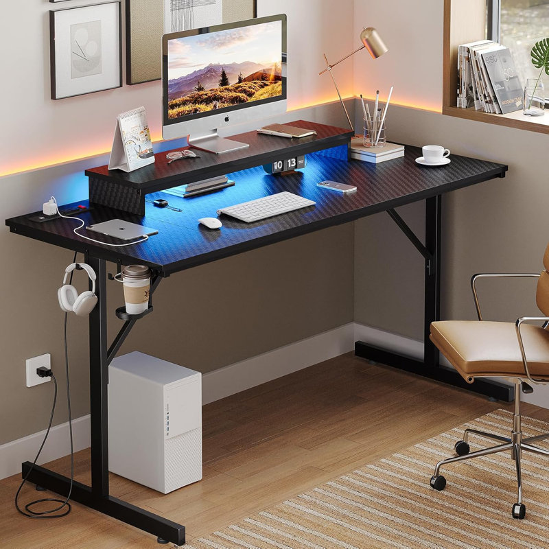Bueche Metal Base Computer Desk, Black