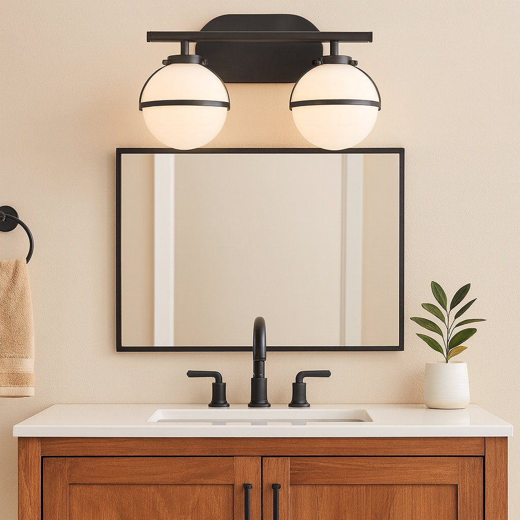 Adneta 2 Light Frosted Dimmable Vanity Light, Black