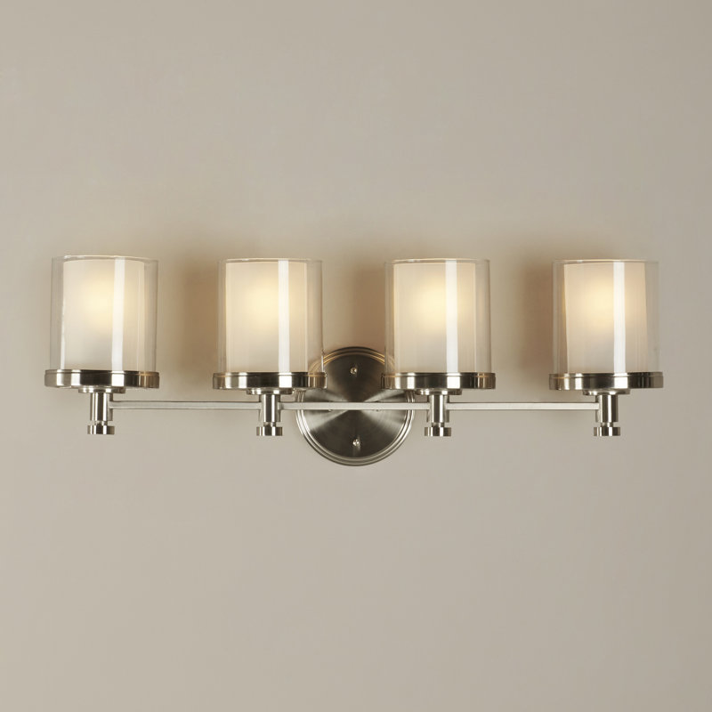 Tussey 4 - Light Dimmable Vanity Light, Brushed Nickel/ Clear Outer with Frosted Inner