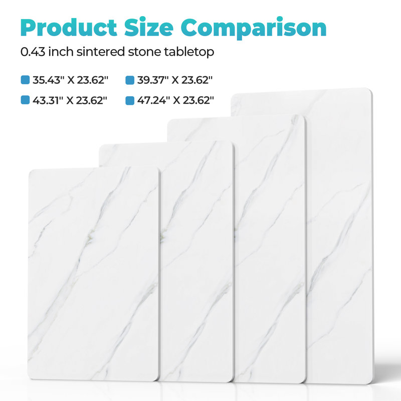 Plateau de table rectangulaire en pierre frittée, H 0,43 po x L 39,37 po x l 23,6 po