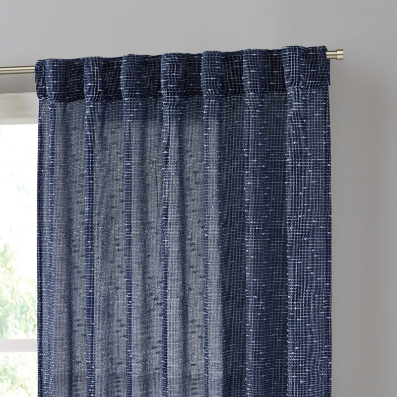 Huttonsville Textured Slub Faux Linen Semi-Sheer Rod Pocket Curtain Panels, 2 Panels, 54" W x 96" L, Navy Blue