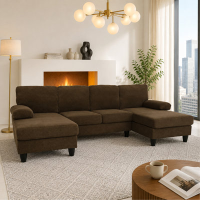 nubby upholstery  U-Shaped Sofa, Comfortable Dual Chaise Design with  Upholstered Armrests