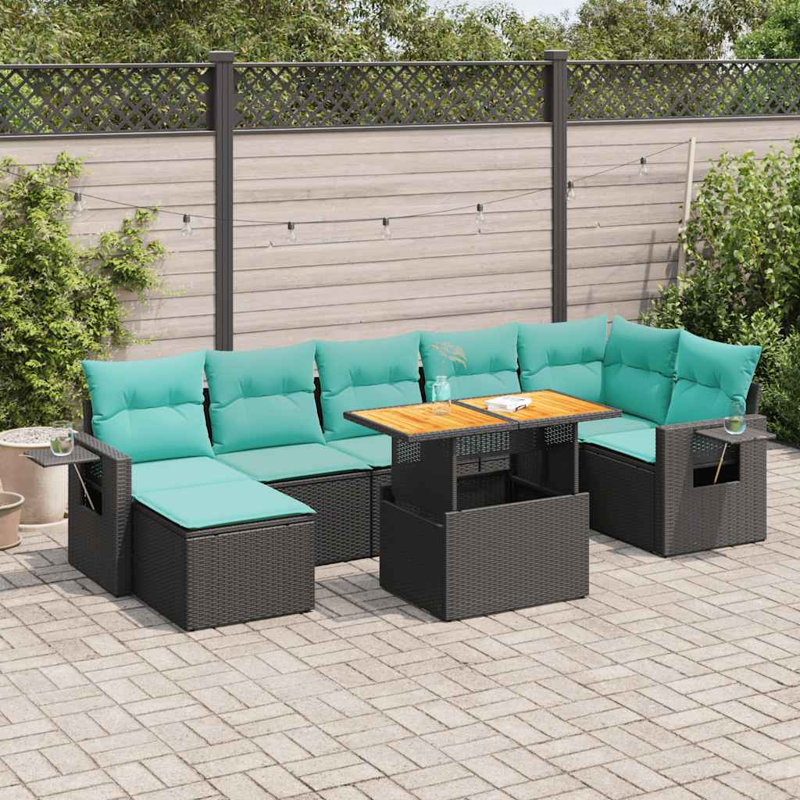 Ensemble de canapé de patio 8 pièces avec coussins d'extérieur en rotin de polyester noir contemporain