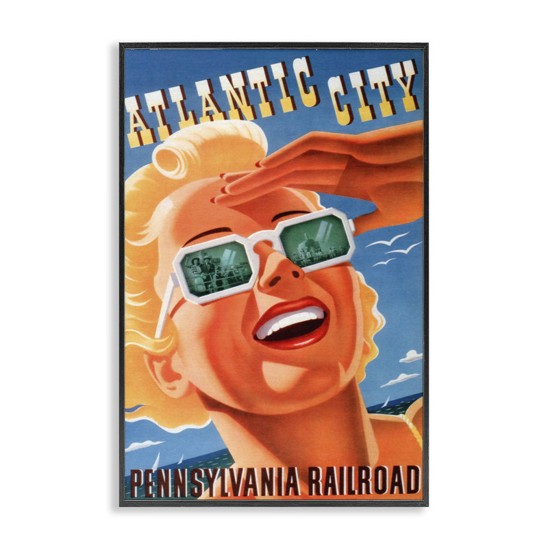 Atlantic City, femme rétro, estampe numérique, conception par Marcus Jules, H 18 po x l 12 po, Giclée encadrée noir minuit