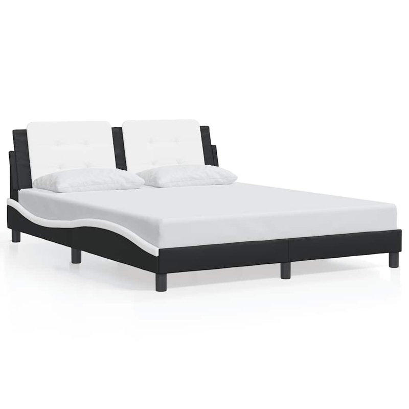  Bed Frame With Headboard Faux Leather, Black/White, California King