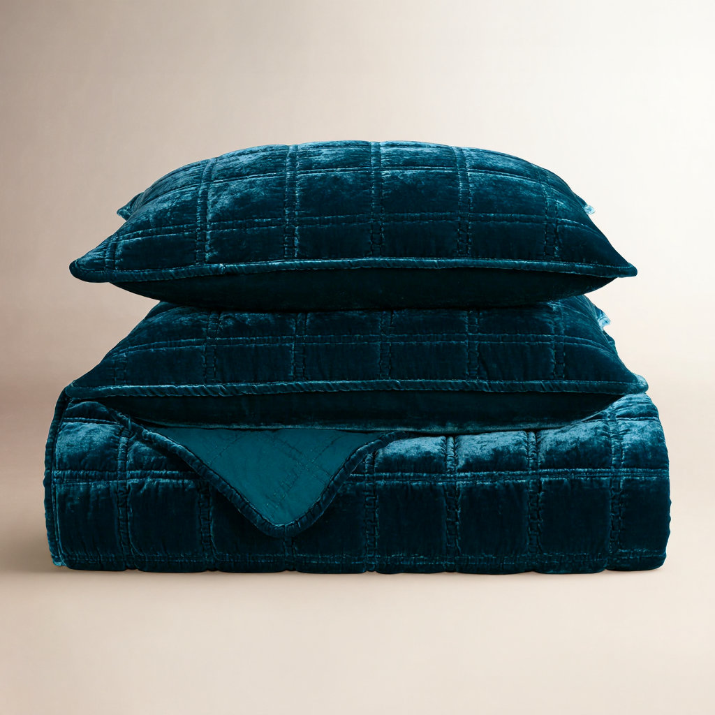 Stella Velvet Quilt Set, Queen Quilt + 2 Standard Pillowcases, Teal