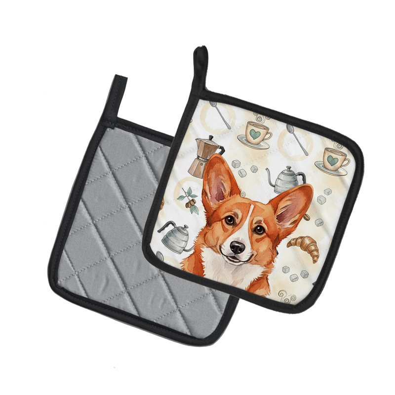 Red Cardigan Welsh Corgi Coffee Bar Pair of Pot Holders