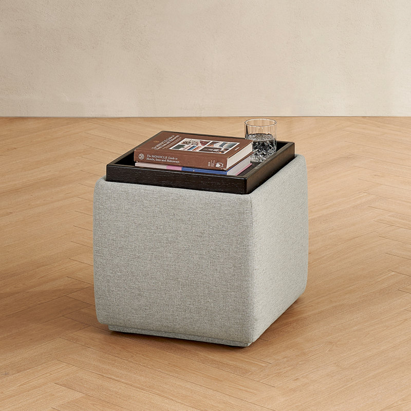 Allard Storage Tray Ottoman, Light Gray