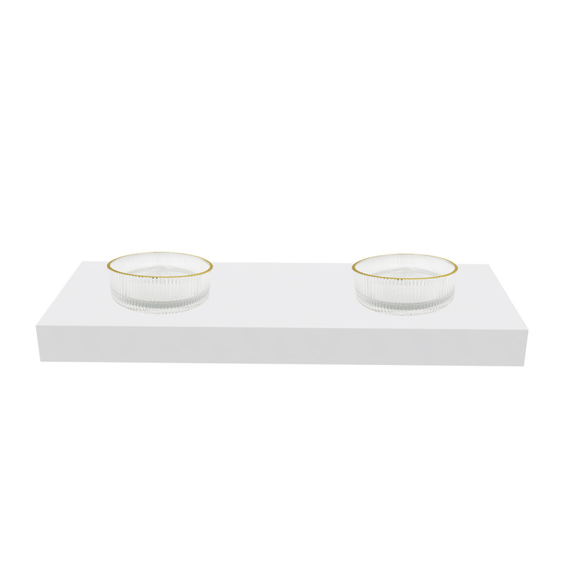 Lavabos vasques en cristal 14 po avec base blanche Cowrie, Transparent / Doré