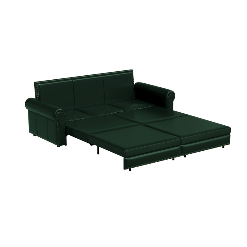 Canapé Chesterfield, canapé-lit gigogne de 93,7 po, canapé-lit convertible 3 en 1 en similicuir avec garniture cloutée et accoudoirs roulés, canapé-lit multifonctionnel pour le salon, la chambre à coucher