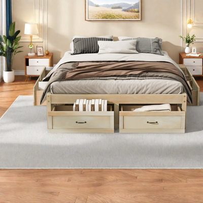 Spacious Queen Size Storage Bed, Mdf Platform With Modern Design