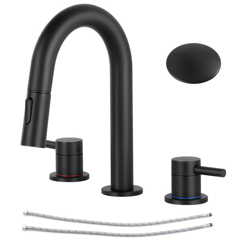 Widespread Bathroom Faucet 3 Hole, 2-handle Bathroom Sink Faucet with Drain Assembly, Matte Black