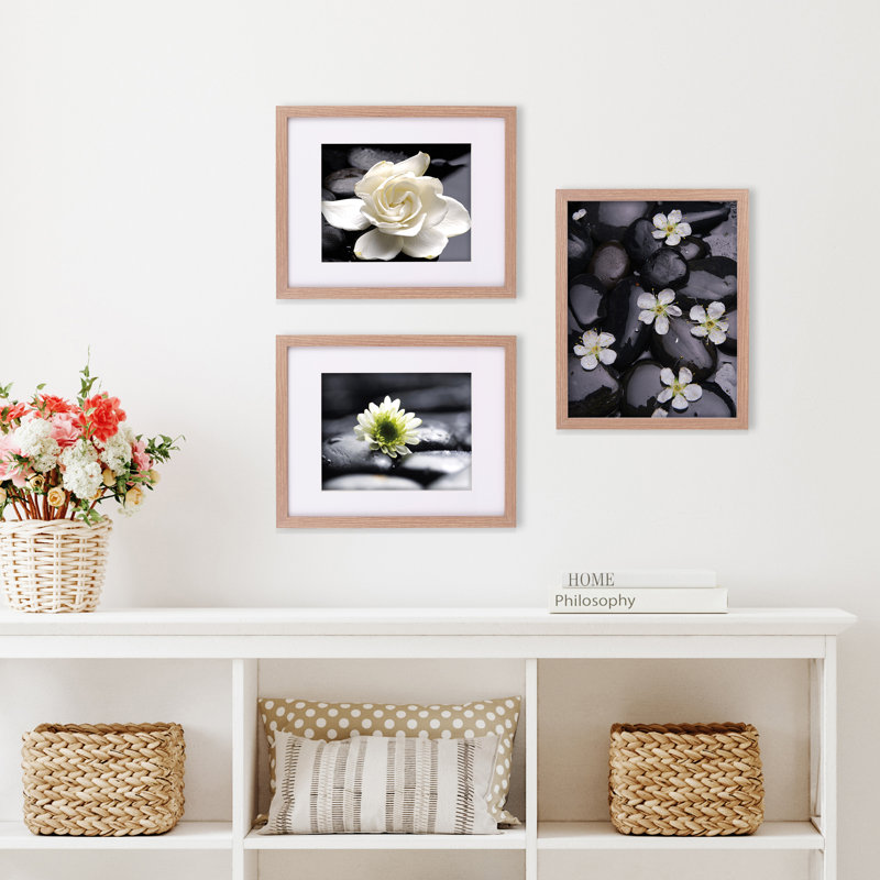 Ensemble de 3 cadres photo 11 x 14 avec 8 x 10 avec passe-partout, Brun