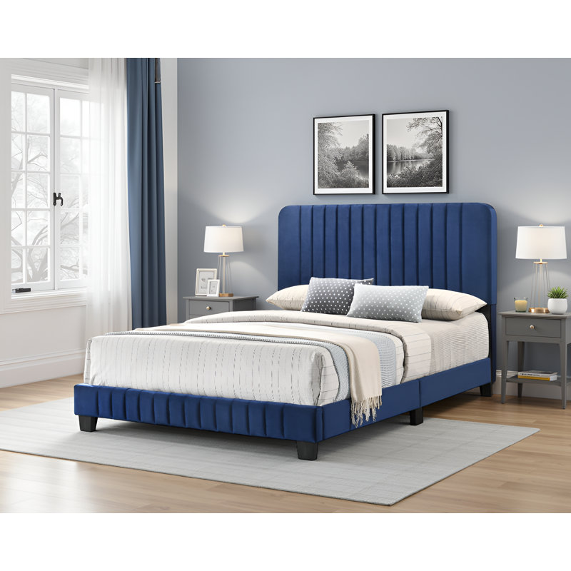 Lit double en velours bleu marine Valletta, Double, Marine
