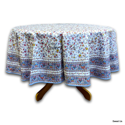Wipeable Stain Resistant Acrylic Coated Cotton French Provencal Floral Round Tablecloth Collection