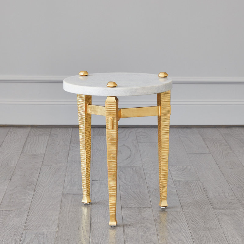 Table à boissons Roman, Plateau blanc / base feuille d'or