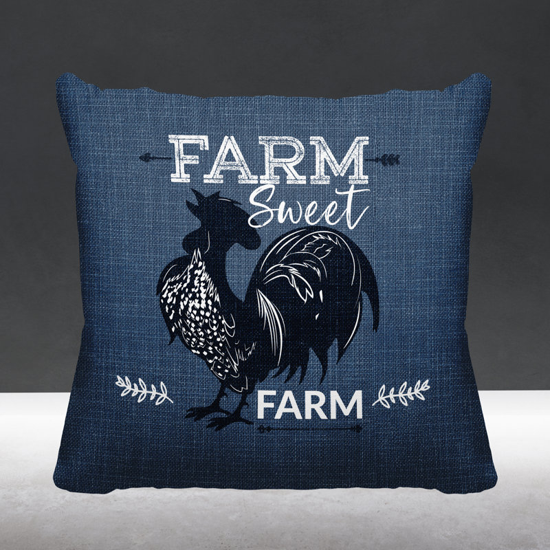 Coussin intérieur / extérieur Cooper Farm House Rooster, L 17 po x H 17 po, Bleu