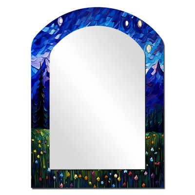 Medan Vangogh Starry Night Over The Mountains - Vangogh Asymmetrical Unique Mirror, Blue Arch Large Wall Mirror, Printed Metal Art