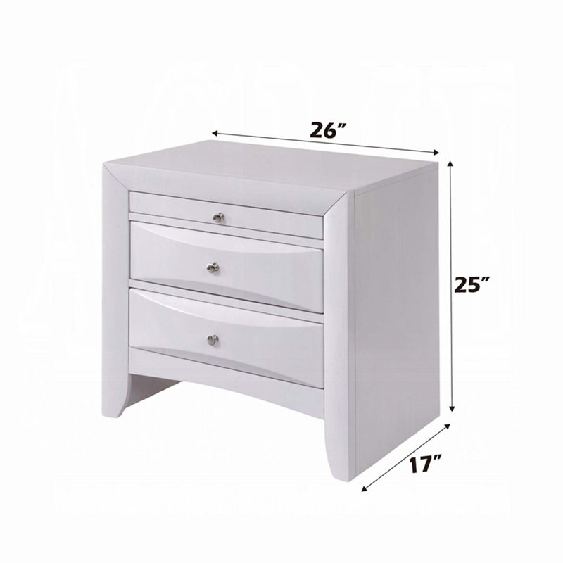 Table de chevet en bois avec 2 tiroirs et 1 plateau, Blanc