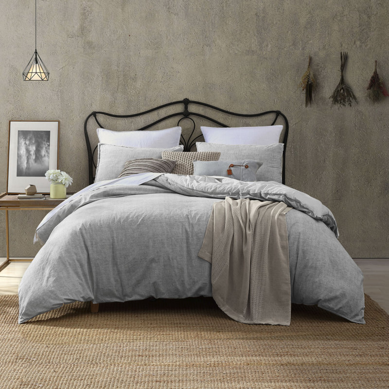 Emington Traditional Cotton Comforter, King Comforter + 2 King Shams, Light Gray