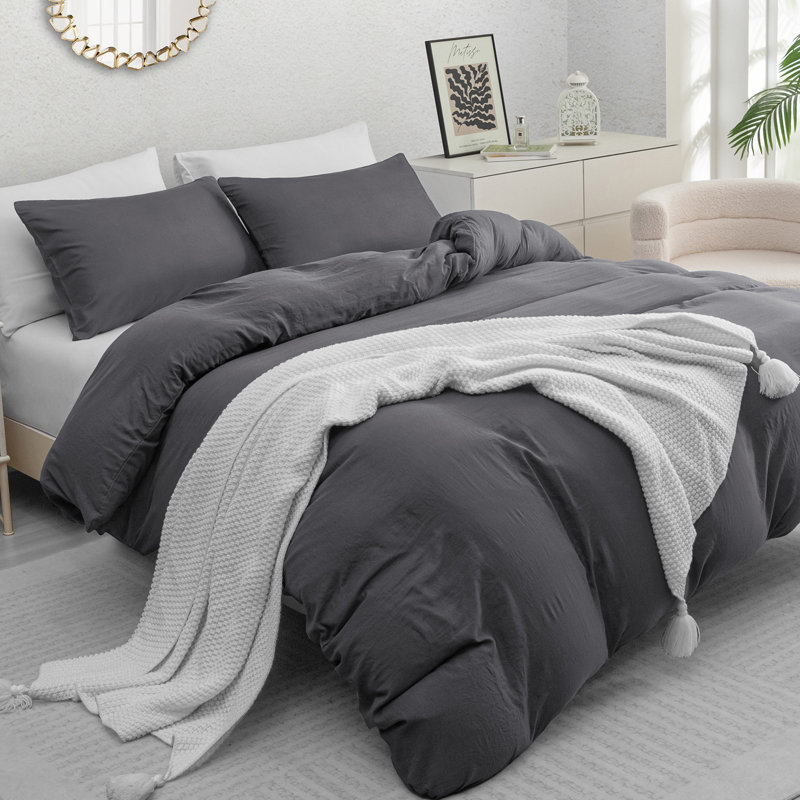 Microfiber Solid Colour Duvet Cover Set with Pillow Shams, Single Duvet Cover Set + 2 Additional Pieces