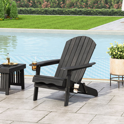 Adirondack Chair with Cup Holder All-Weather Reclining Chair for Patio Deck Backyard and Poolside