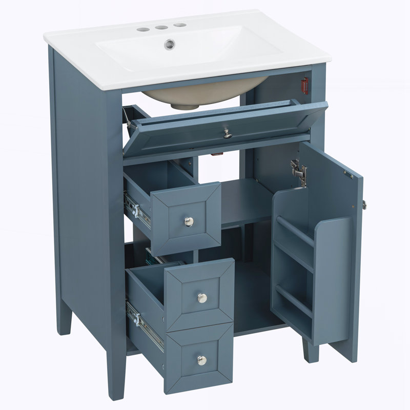 Meuble-lavabo 24 po avec lavabo en céramique, Bleu gris