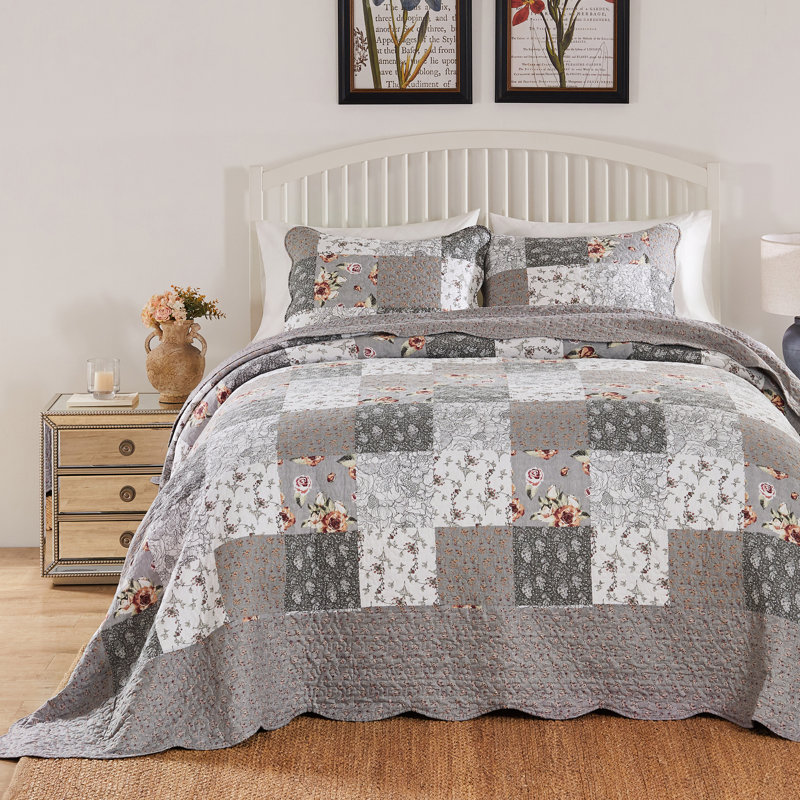 Giulia Gray Cotton Reversible Full Bedspread Set