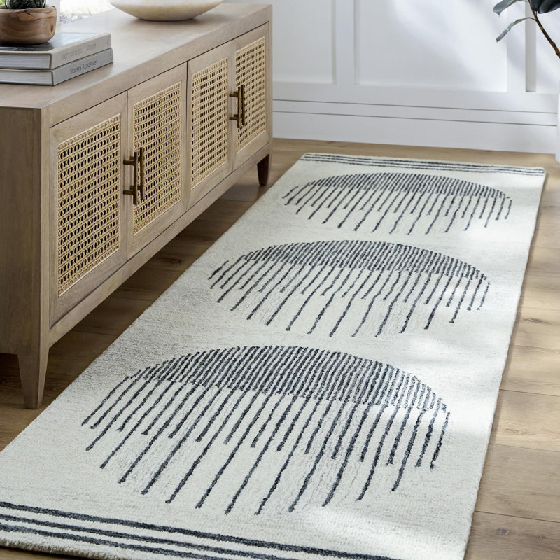 Tapis beige / noir en laine touffeté à la main Uptown, Tapis de couloir 2 pi 6 po x 10 pi