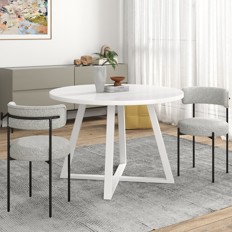 Ensemble de salle à manger 3 pièces, table à manger à tréteaux et 2 fauteuils bouclés, Gris