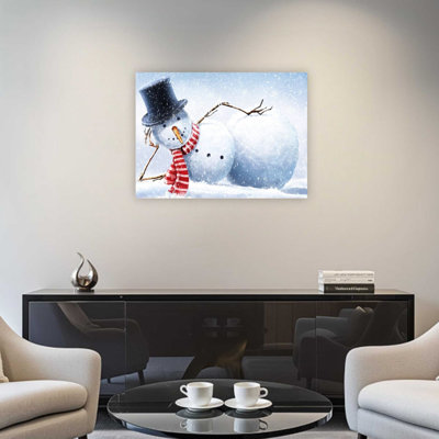 White Smile Snowman Lay with Black Top Hat and Red Scarf Canvas Wall Art,Premium Modern Home Decor,24 x 32 Inch